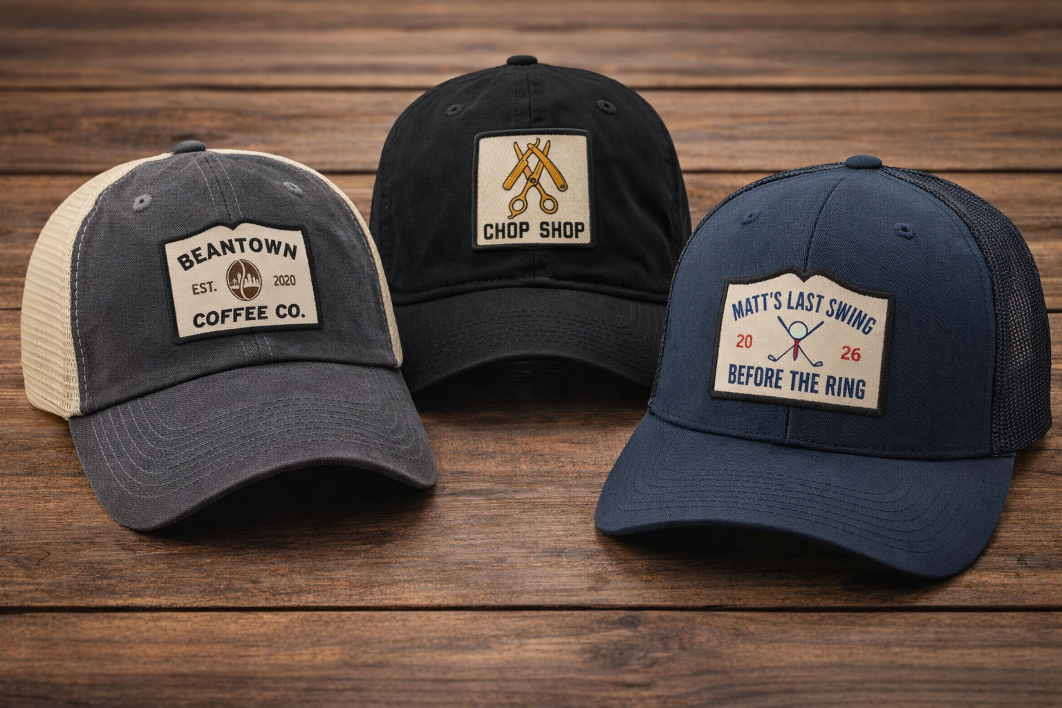 Custom hat preview matching the homepage hero image.