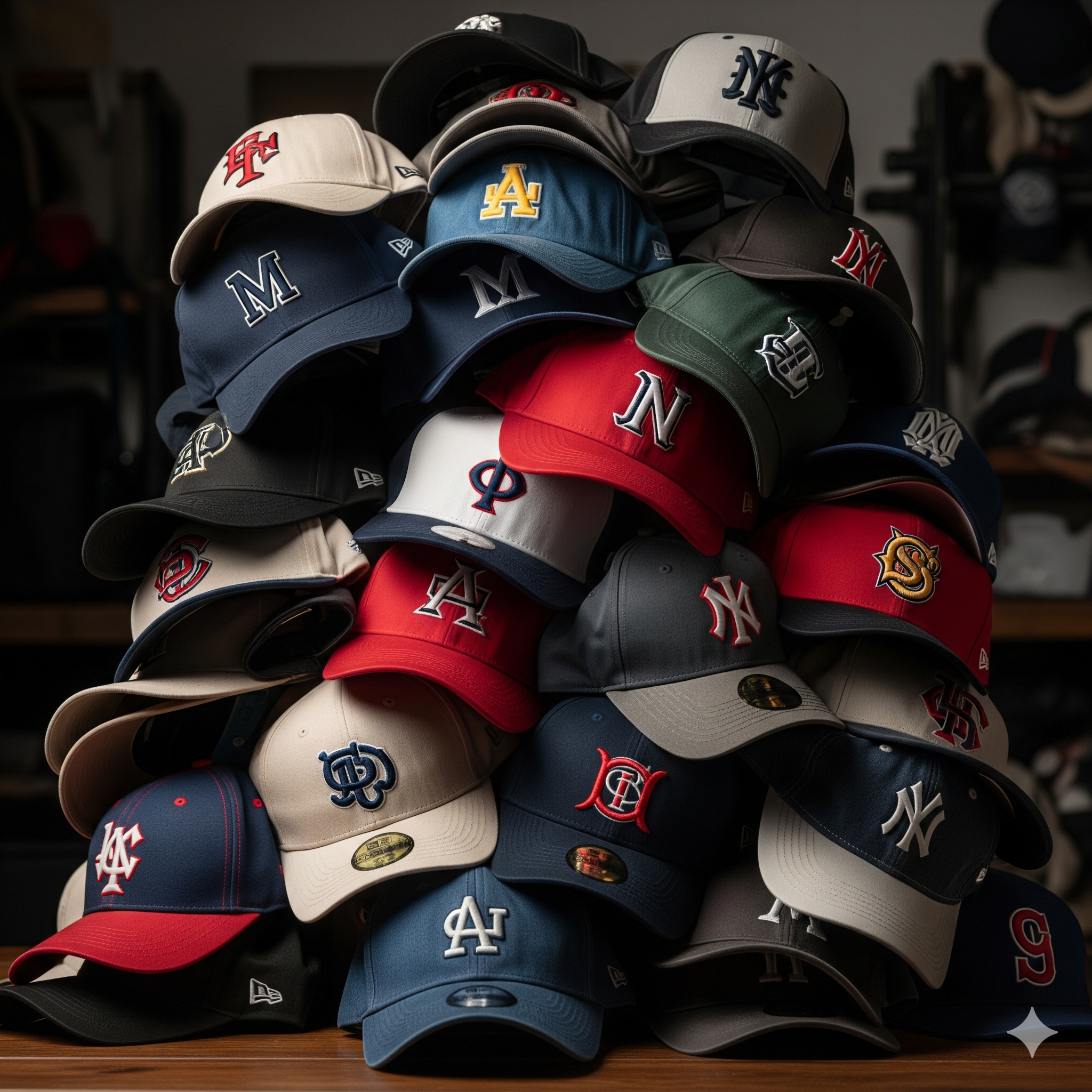 Stacked hat style options including 5-panel, dad hat, trucker, snapback, and fitted.